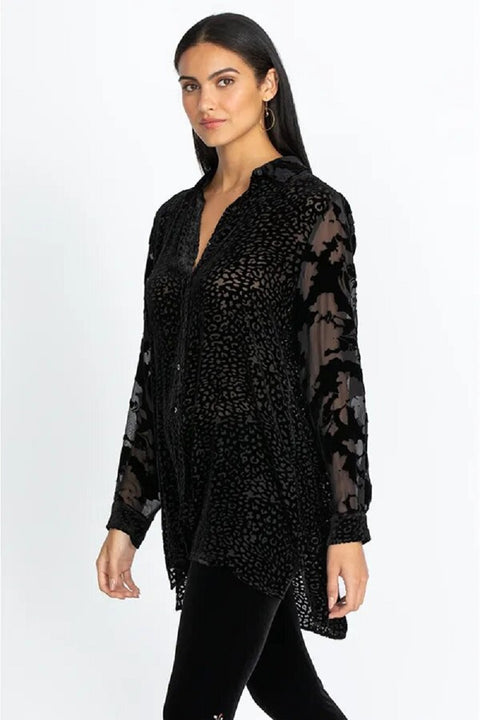 Johnny Was Audrey Button Down Shirt Long Sleeve Cuff Oversized Top Black NEW