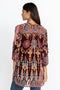 Johnny Was Geo Burnout Mali Tunic Top Shirt Burgundy Tribal Velvet Brown NEW