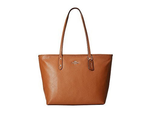 COACH Women's Pebbled City Zip Tote SV/Saddle Tote