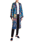 Johnny Was Hazel Kimono Long Silk Extra Large Blue Navy Embroidered Flowers New