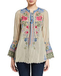Johnny Was Millie Blouse Top Flower Embroidery Floral Beige Gri Long Small S New