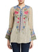 Johnny Was Millie Blouse Top Flower Embroidery Floral Beige Gri Long M Medium New