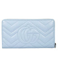 Gucci GG Marmont Ice Light Chevron Blue Continental Wallet Blue Leather New