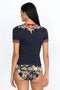JOHNNY WAS Swimwear SPORTY SURF SHIRT Pink Floral Black Top New