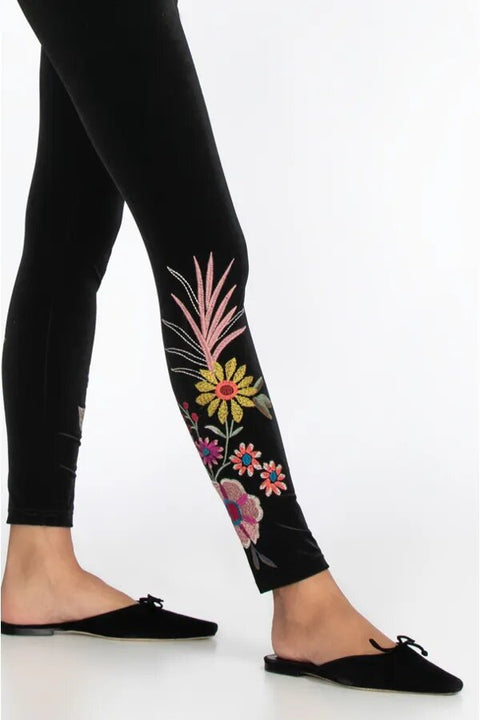 Johnny Was Leggings Tiarei Stretch Velvet Floral Embroidery Black Legging New