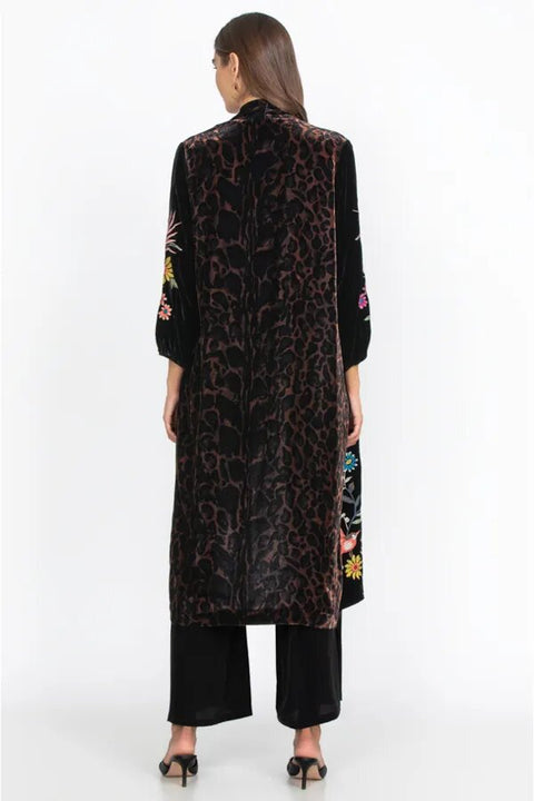 Johnny Was Tiarei Velvet Bishop Sleeve Kimono Coat Floral Embroidery Black New