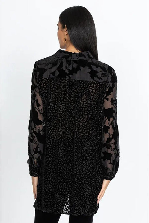 Johnny Was Audrey Button Down Shirt Long Sleeve Cuff Oversized Top Black NEW