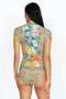 JOHNNY WAS Swimwear SPORTY SURF SHIRT Animal Cheetah Floral Brown Top New