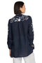 JOHNNY WAS OSIRIS VOYAGER TUNIC Floral Embroidery Granite Blue NAVY Top Shirt New