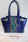 Salvatore Ferragamo Python Verve Tote Purple Silver Bag New