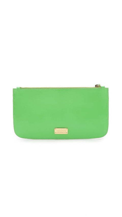 Moschino Cheap and Chic Italy Dino Green Patent Leather Monster Clutch New