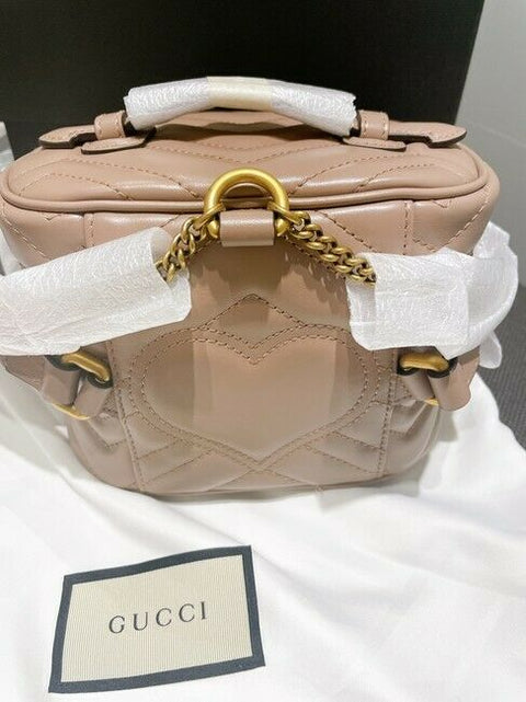 Gucci Chevron Marmont Matelasse Violet Old Rose GG Backpack Italy Leather Bag NEW