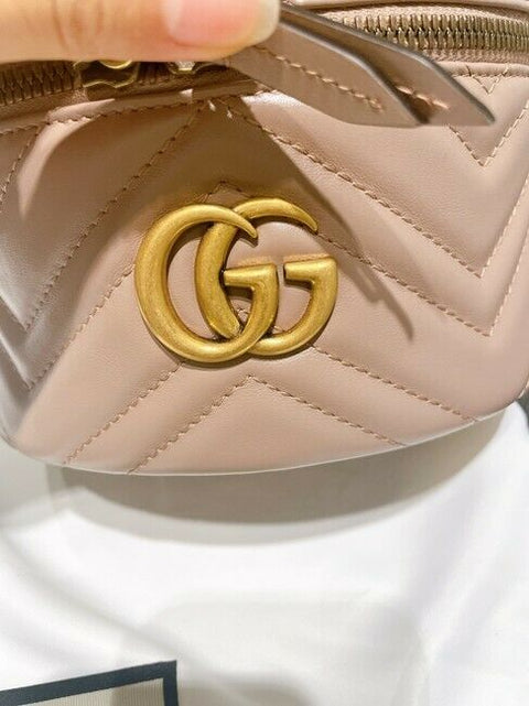 Gucci Chevron Marmont Matelasse Violet Old Rose GG Backpack Italy Leather Bag NEW