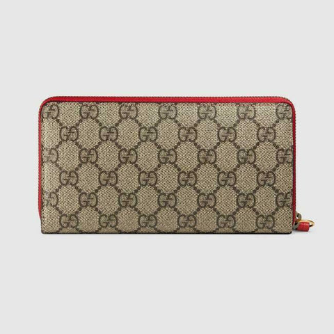 Gucci Cherry Leather Long Wallet Zip Canvas Cherrie GG Fruit Italy Beige Red NEW