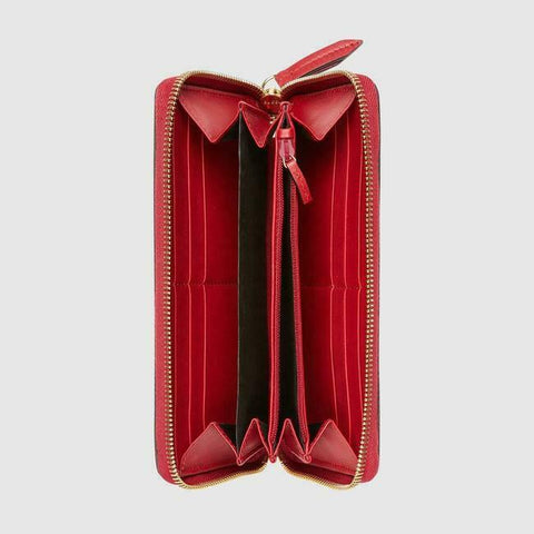 Gucci Cherry Leather Long Wallet Zip Canvas Cherrie GG Fruit Italy Beige Red NEW
