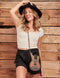 Mary Frances Open Mic Music Bag Brown Guitar Strings Acoustic Beaded Handbag New