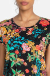 Johnny Was Camella cap Lingerie Black Flower Home Lounge Sleep Dress M