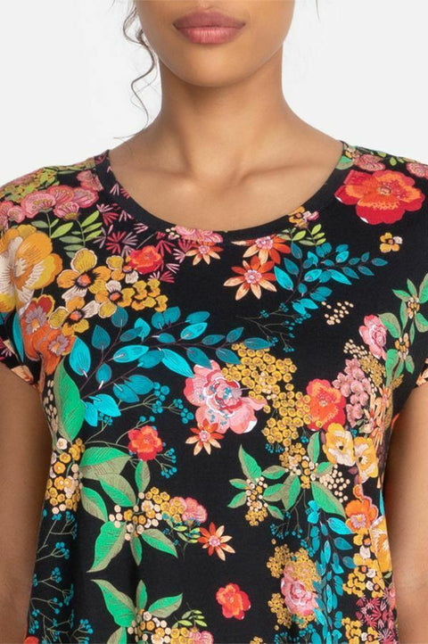 Johnny Was Camella cap Lingerie Black Flower Home Lounge Sleep Dress M