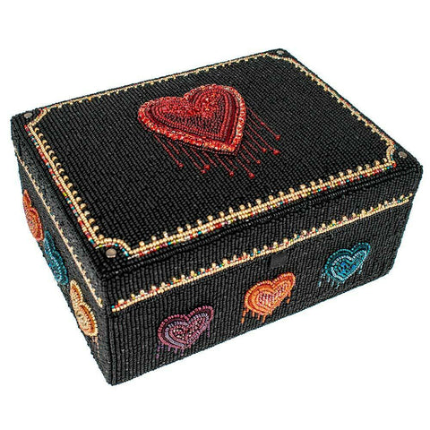 Mary Frances Love All Around Glass Beaded Black Geometric Box Blue Red Hearts NEW