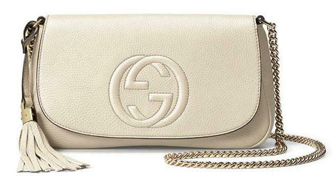 Gucci Soho Off White Leather Handbag Crossbody Clutch Ivory Italy Bag