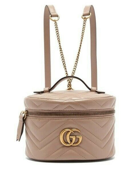 Gucci Chevron Marmont Matelasse Violet Old Rose GG Backpack Italy Leather Bag NEW