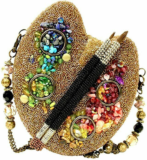 Mary Frances Painters Palette Art Special Bag Beaded Handbag Gold Rainbow NEW