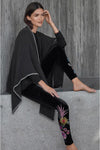 Johnny Was Tiarei Leggings Velvet Pant Floral Embroidery Pants Black Legging NEW