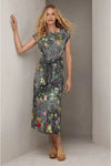 Johnny Was Zippy Tie Dress Flower Front Knit Floral Long Grey Dress XL Black NEW