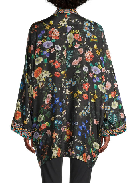 Johnny Was Parrot Talullah Jacket Reversible BLACK KIMONO SILK New
