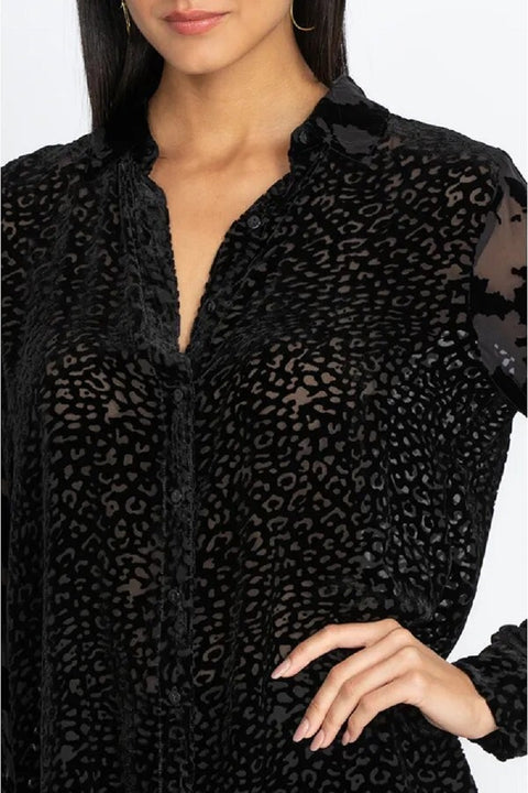 Johnny Was Audrey Button Down Shirt Long Sleeve Cuff Oversized Top Black NEW