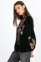 Johnny Was Ardell Velvet Relaxed Tee Blouse Floral Embroidery Top Shirt Black NEW