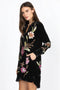 JOHNNY WAS MERIAH RELAXED TRAPUNTO TUNIC Long Sleeve Floral Black Top New