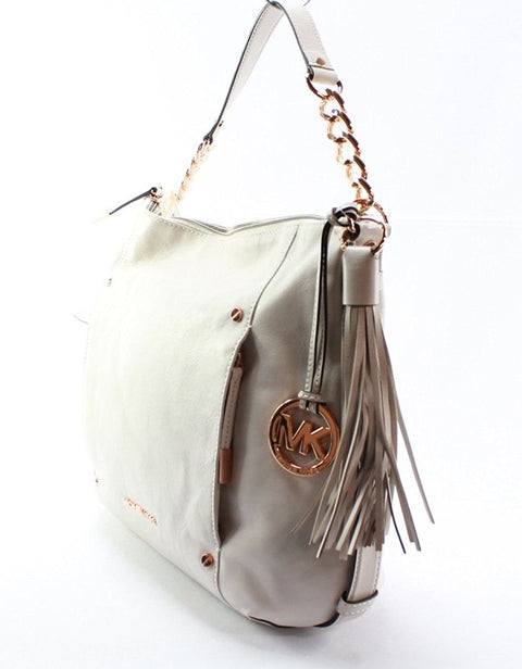 Michael Kors Devon Large Ew Shoulder Tote Genuine Leather Vanilla Rose Gold Bag new