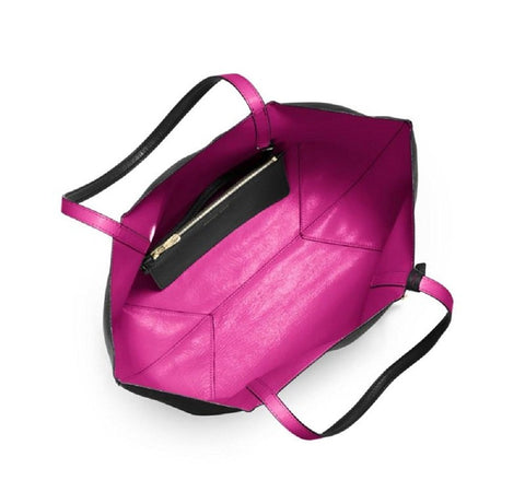 Michael Kors Izzy Large Reversible Tote Bag Leather Black Fuschia