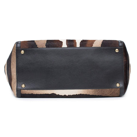 Salvatore Ferragamo Verve Tote Animal Fur Leather Gold Brown Handbag Purse New