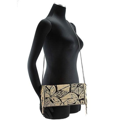 Mary Frances Kindred Spirit Beaded Raw Silk Crossbody Handbag Bag Purse Black NEW