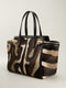 Salvatore Ferragamo 'Verve' Tote Animal Fur Leather Tote Gold Hardware New