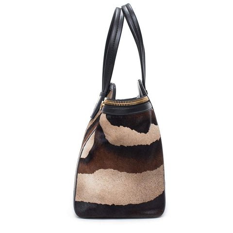 Salvatore Ferragamo Verve Tote Animal Fur Leather Gold Brown Handbag Purse New