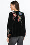 Johnny Was Ardell Velvet Relaxed Tee Blouse Floral Embroidery Top Shirt Black NEW