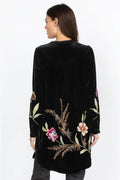 JOHNNY WAS MERIAH RELAXED TRAPUNTO TUNIC Long Sleeve Floral Black Top New