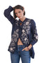 JOHNNY WAS OSIRIS VOYAGER TUNIC Floral Embroidery Granite Blue NAVY Top Shirt New