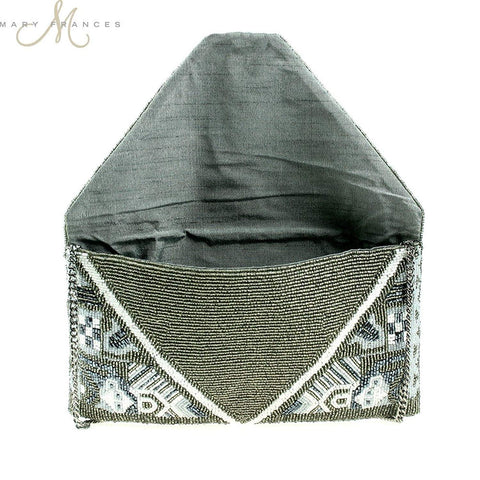 Mary Frances Magic Carpet Beaded Silver Grey Crossbody Clutch Handbag Purse New