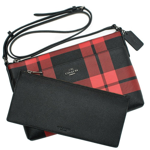 Coach Mount Plaid Pop-up Crossbody in Leather Red Black Bag New
