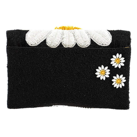 Mary Frances Oopsy Daisy Special Beaded Bag Crossbody Handbag Black Flower Purse New