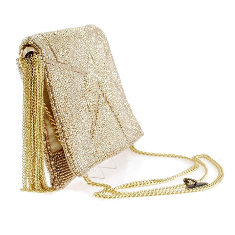 Mary Frances Gold Lining bag Beaded Pouch Tech Purse Print Mini Crossbody New