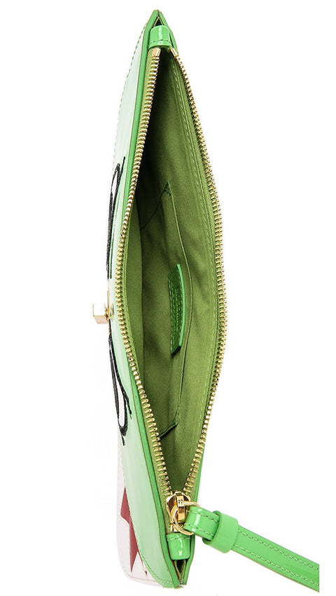 Moschino Cheap and Chic Italy Dino Green Patent Leather Monster Clutch New