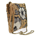 MARY FRANCES Organically Grown Metallic Beaded Floral Crossbody Zip Top Wristlet Handbag