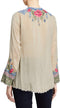 Johnny Was Millie Blouse Top Flower Embroidery Floral Beige Gri Long Large New
