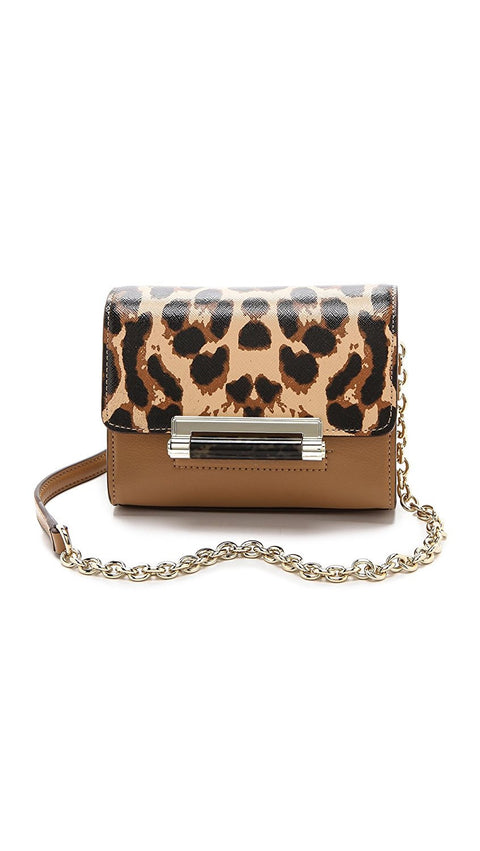 Diane Von Furstenberg 440 Micro Mini Exotic Leopard Brown Shoulder Bag Purse New