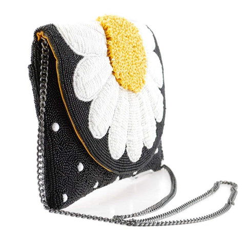 Mary Frances Oopsy Daisy Special Beaded Bag Crossbody Handbag Black Flower Purse New